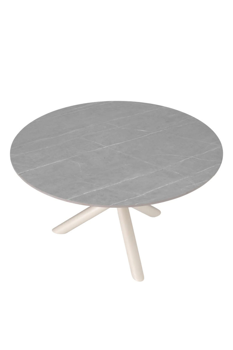Table de salle à manger d'extérieur ronde en marbre céramique gris | Eichholt Nassau | Meubleluxe.fr