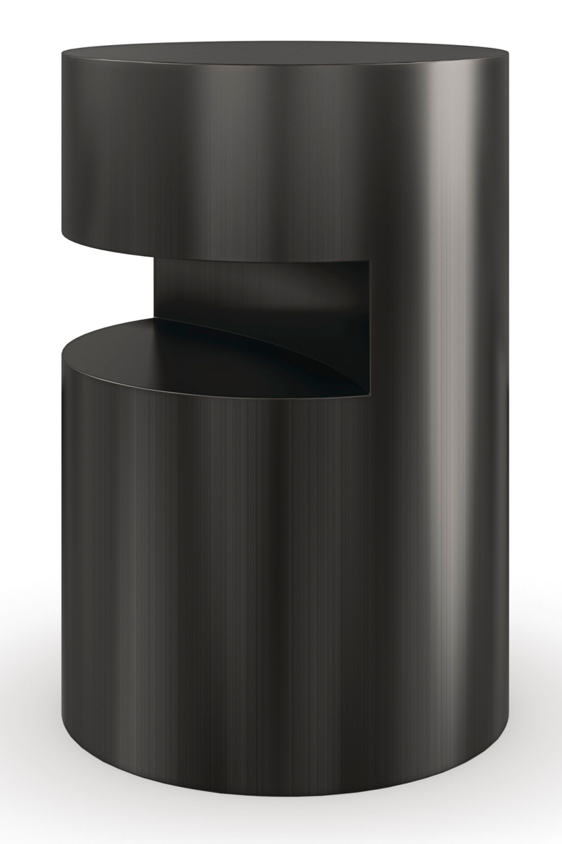 Table d'appoint cylindrique en métal brossé | Caracole Constellation | Meubleluxe.fr