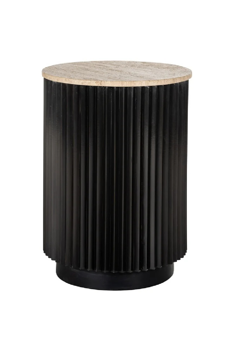 Table d'appoint en bois et travertin ø 45 cm | Richmond Hampton | Meubleluxe.fr