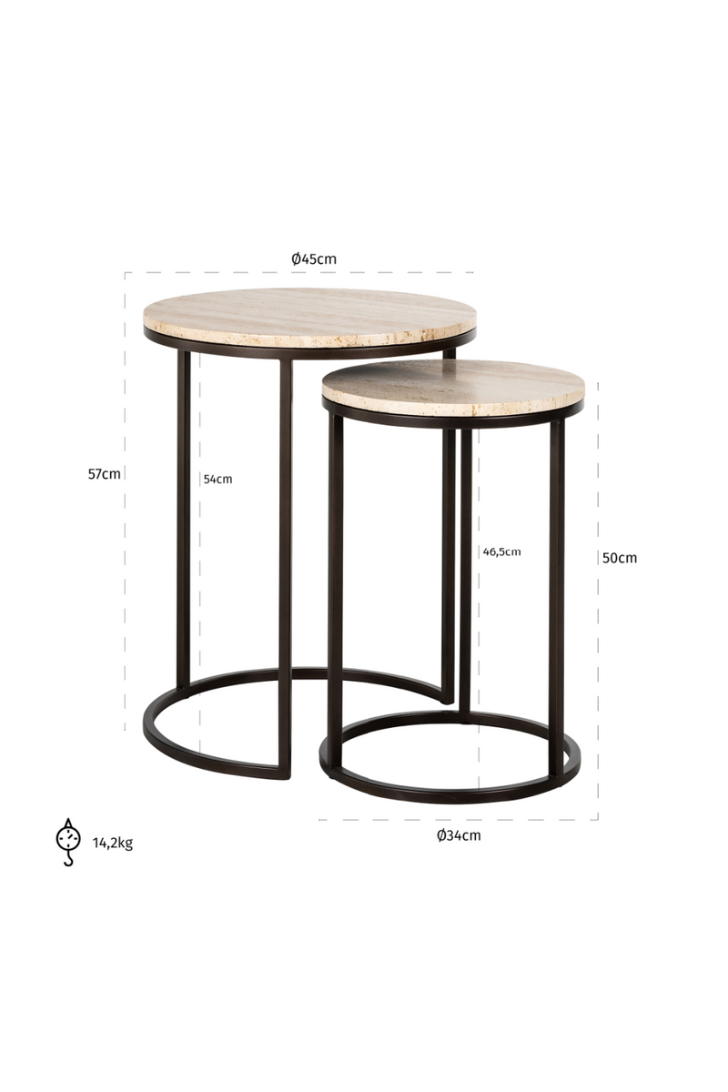 Table d'appoint en bronze et travertin (lot de 2) | Richmond Avalon | Meubleluxe.fr