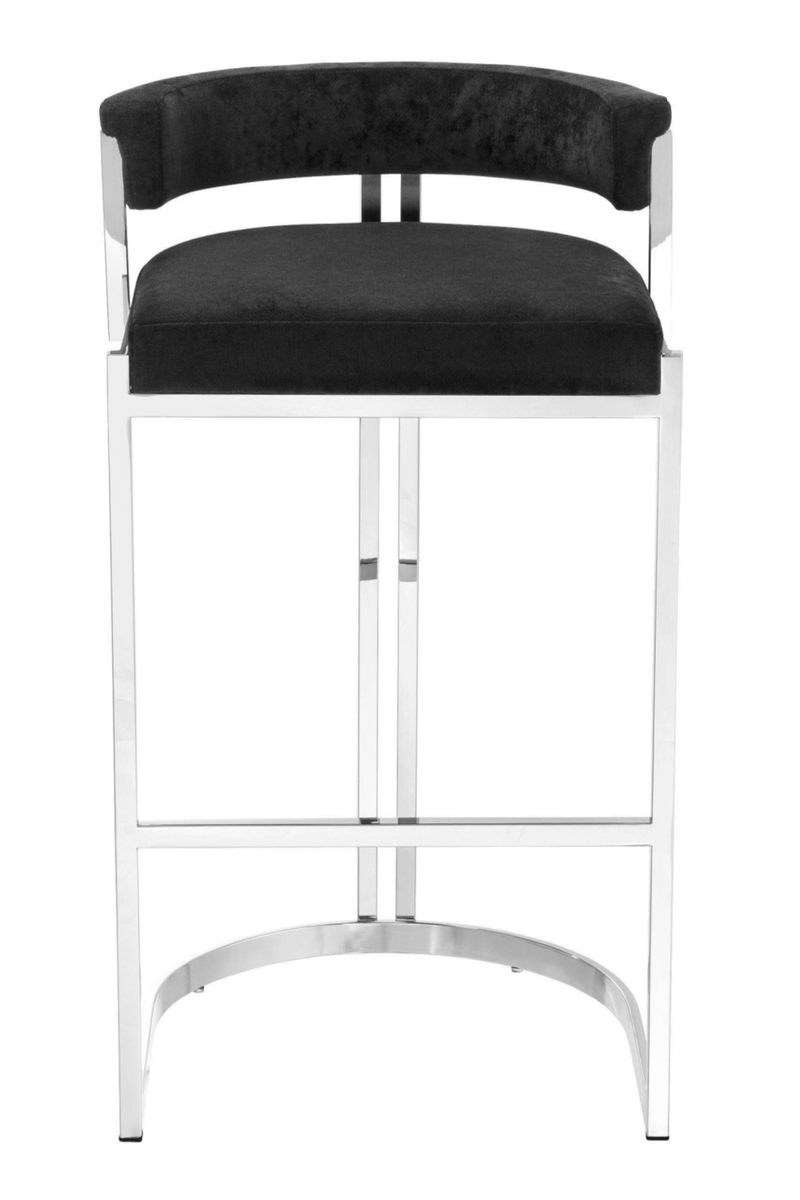 Chaise de comptoir argentée en velours noir | Eichholtz Dante | Meubleluxe.fr