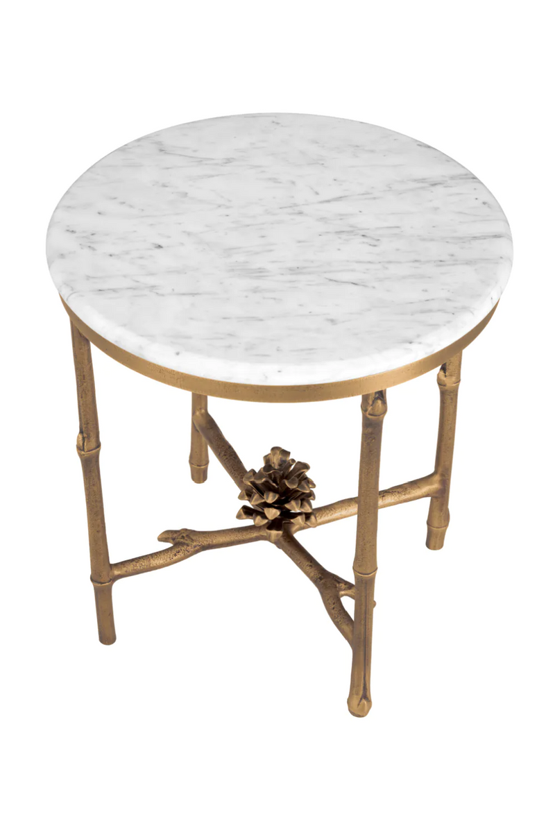 Table d'appoint en marbre blanc et en laiton | Eichholtz Pigna | Meubleluxe.fr