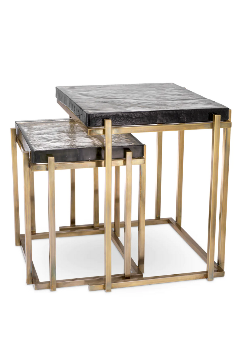 Table d'appoint en laiton vieilli et en verre (lot de 2) | Eichholtz Niemeyer | Meubleluxe.fr