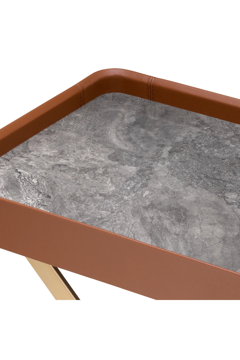 Plateau en bronze, cuir marron et marbre gris | Eichholtz Monarch | Meubleluxe.fr