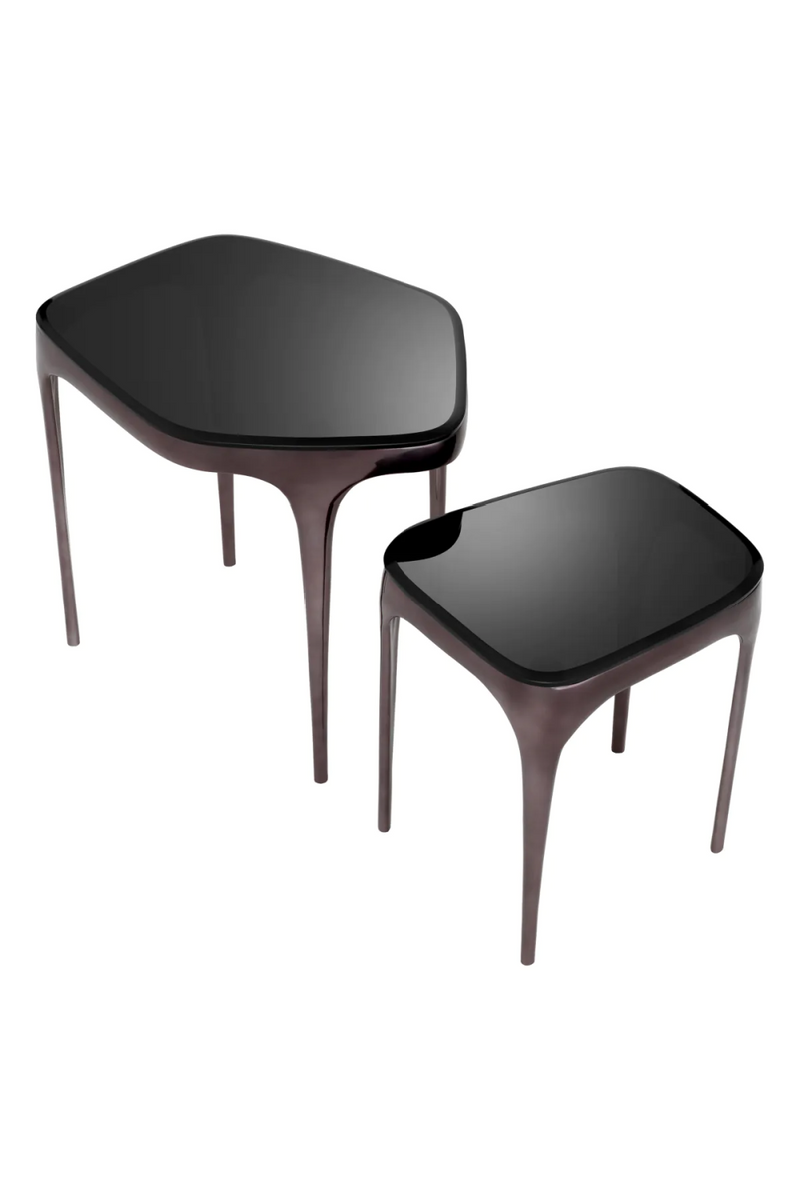 Table d'appoint gigogne nickelée noire (lot de 2) | Eichholtz Deacon | Meubleluxe.fr