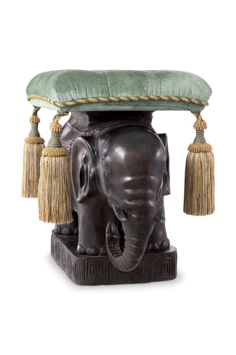Pouf en bronze et velours vert | Eichholtz Elephant | Meubleluxe.fr