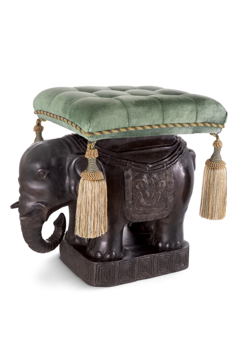 Pouf en bronze et velours vert | Eichholtz Elephant | Meubleluxe.fr