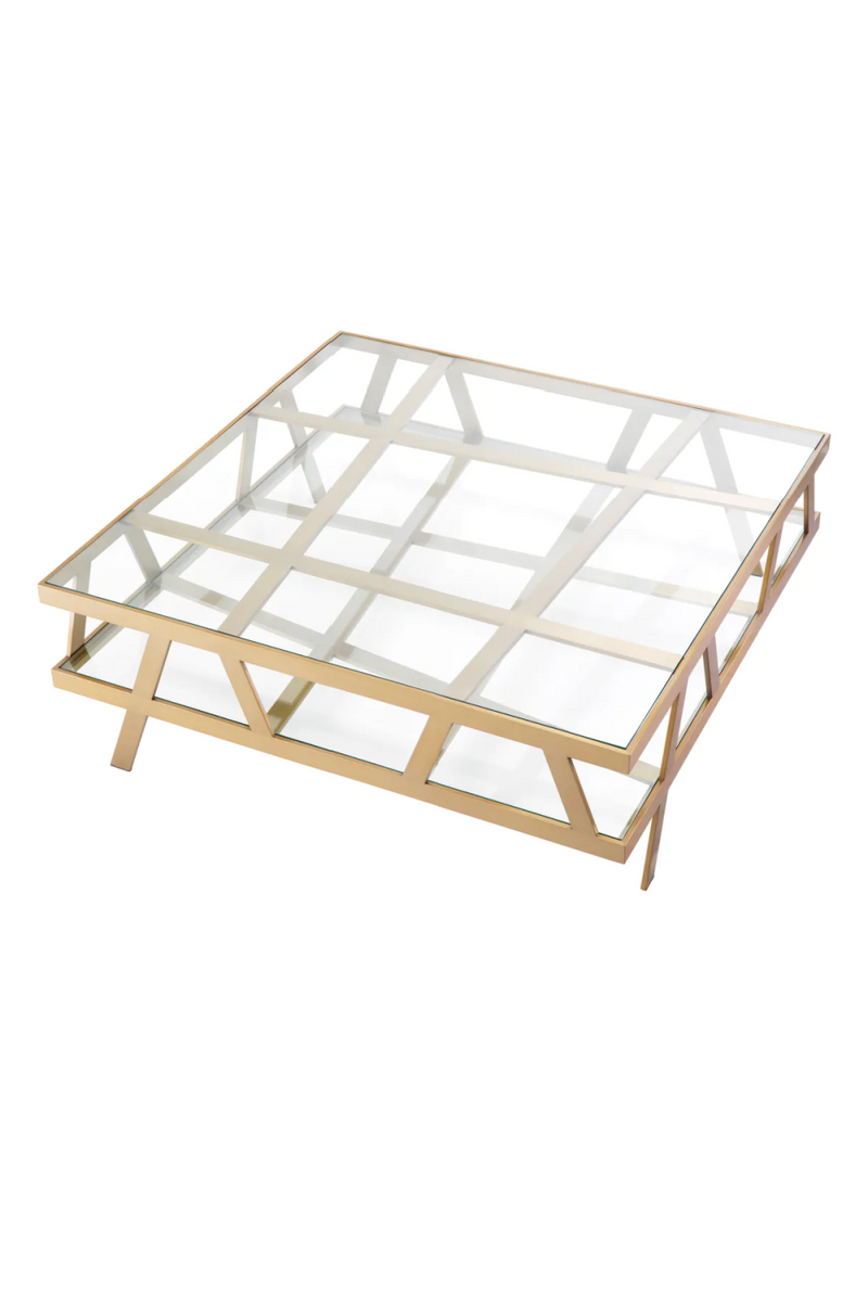 Table basse carrée en verre et en laiton brossé | Eichholtz Billinghurst | Meubleluxe.fr