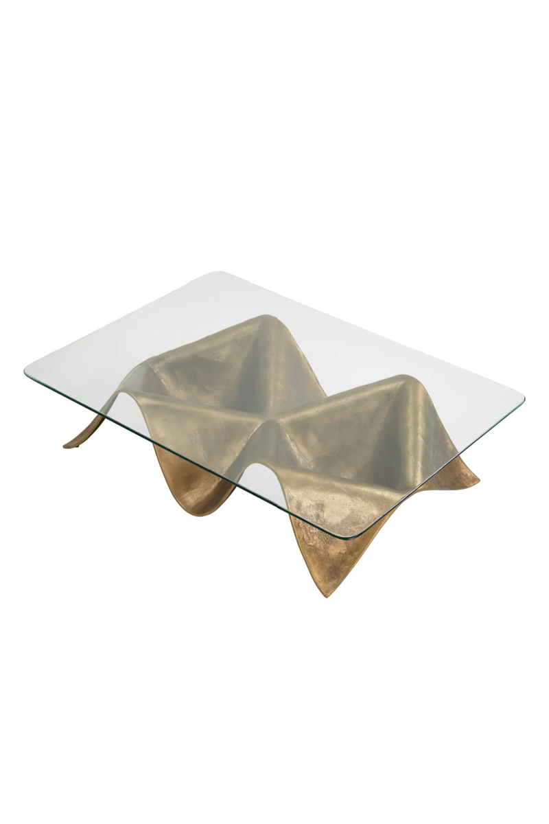 Table basse rectangulaire en laiton vieilli et verre transparent | Eichholtz Angelico | Meubleluxe.fr