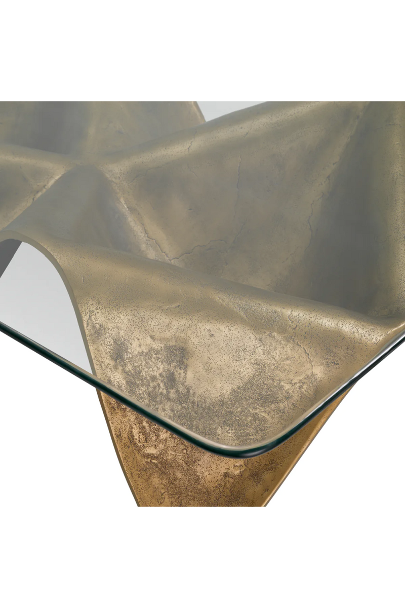 Table basse rectangulaire en laiton vieilli et verre transparent | Eichholtz Angelico | Meubleluxe.fr