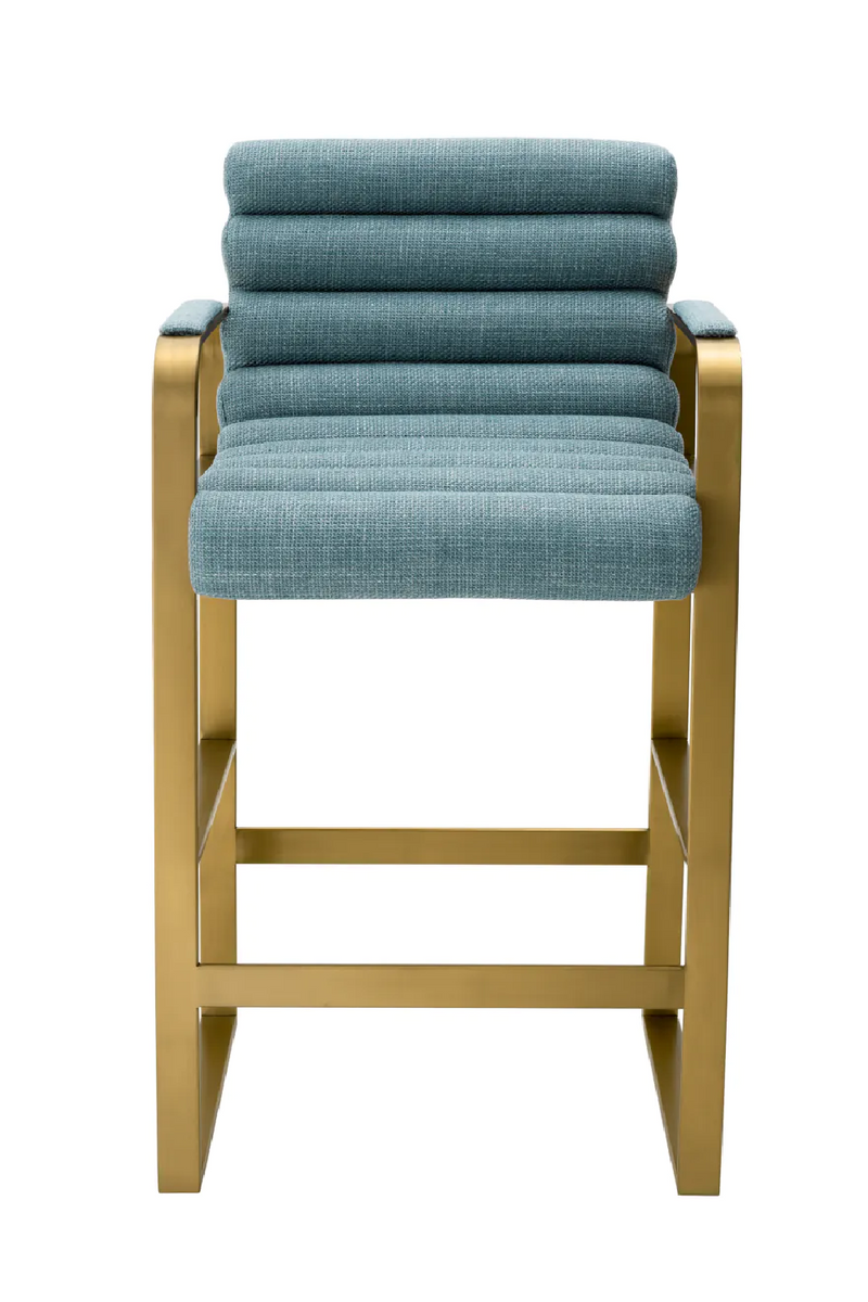 Chaise de comptoir en laiton brossé et en tissu bleu | Eichholtz Olsen | Meubleluxe.fr