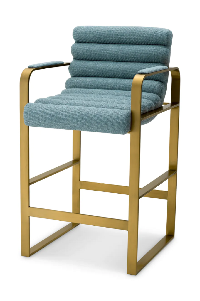 Chaise de comptoir en laiton brossé et en tissu bleu | Eichholtz Olsen | Meubleluxe.fr