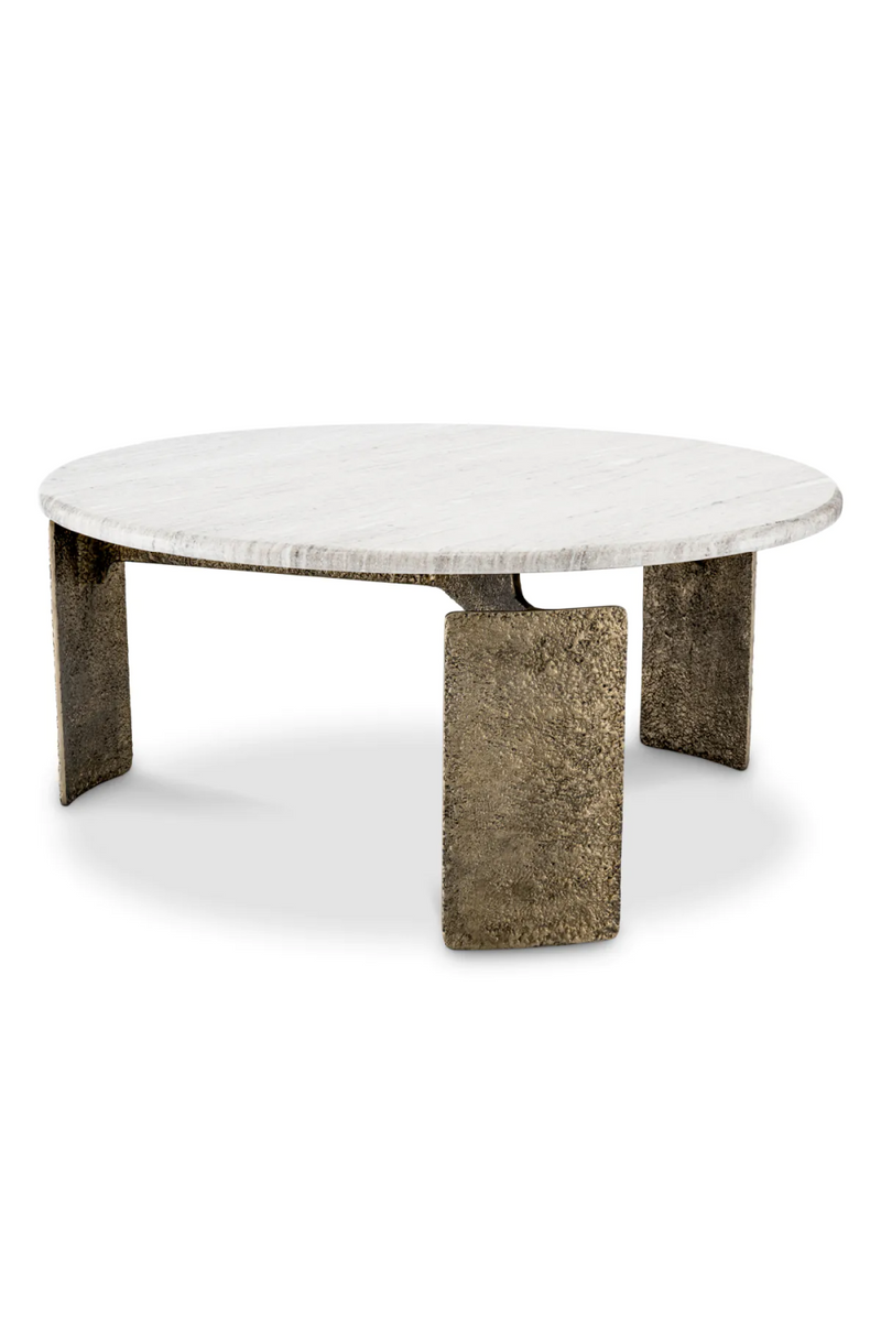 Table basse ronde en laiton martelé et marbre beige | Eichholtz Bodega | Meubleluxe.fr