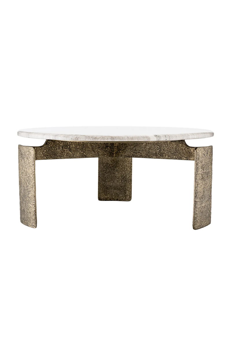 Table basse ronde en laiton martelé et marbre beige | Eichholtz Bodega | Meubleluxe.fr