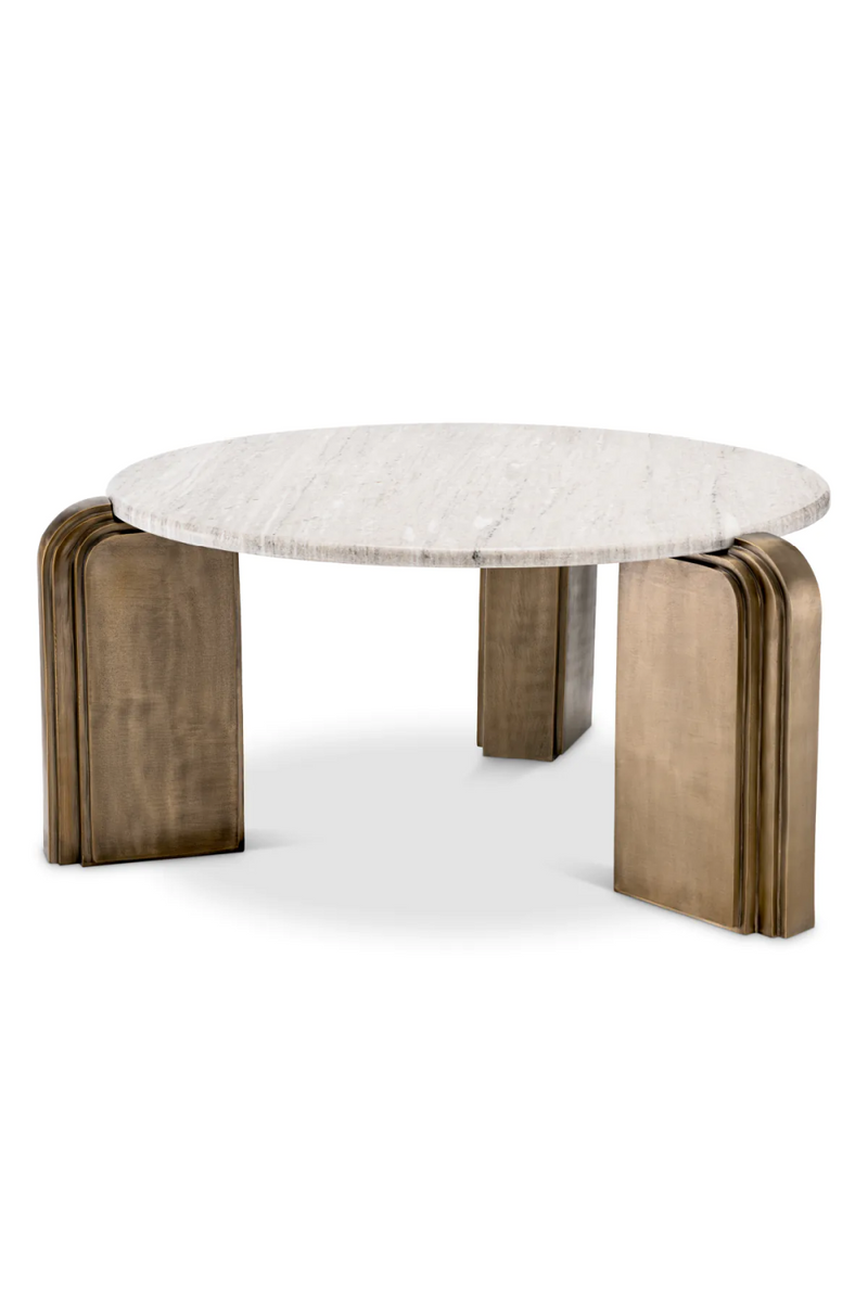 Table basse ronde en laiton vieilli et marbre beige | Eichholtz Albion  | Meubleluxe.fr