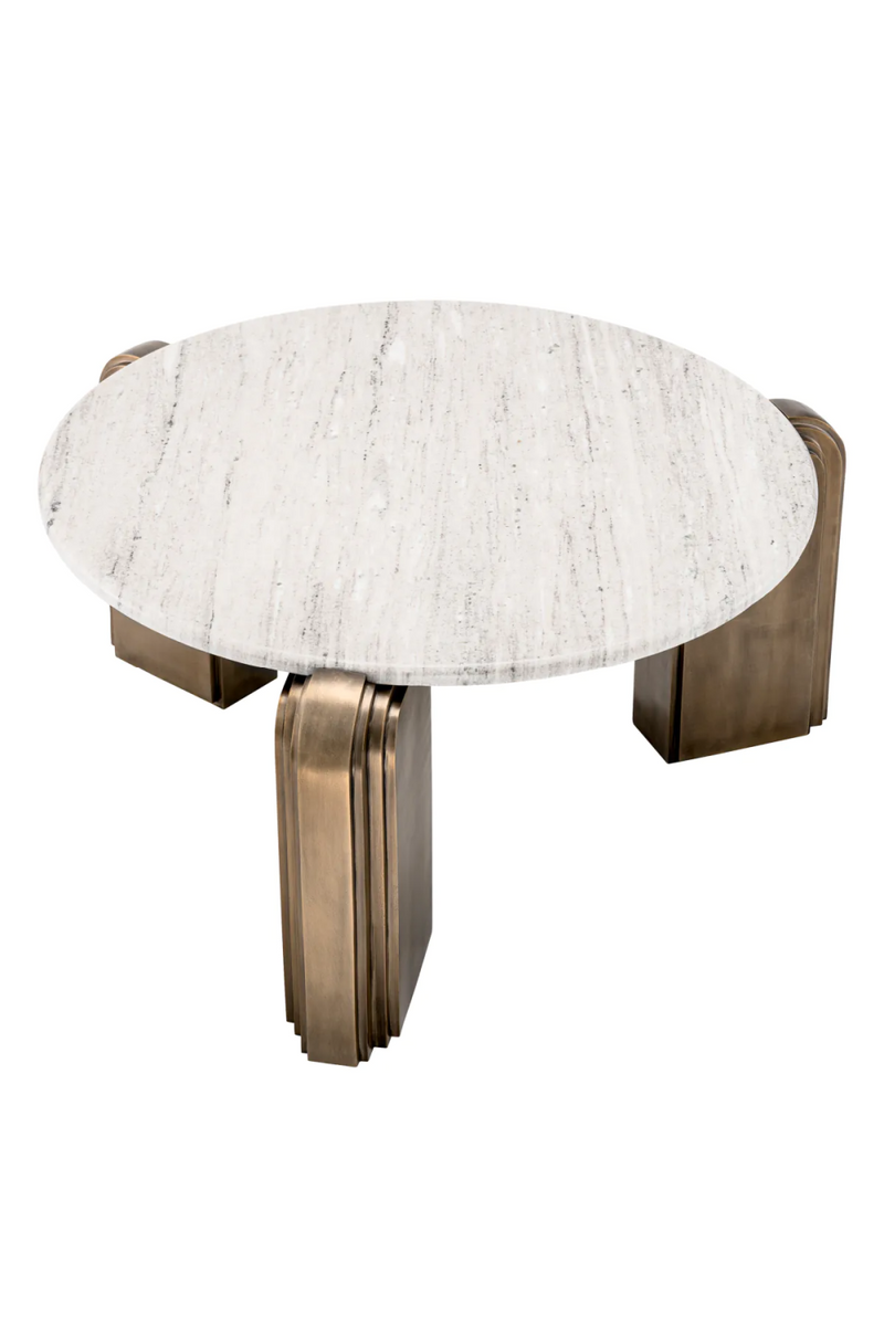 Table basse ronde en laiton vieilli et marbre beige | Eichholtz Albion | Meubleluxe.fr