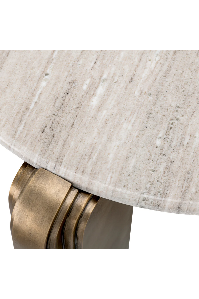 Table basse ronde en laiton vieilli et marbre beige | Eichholtz Albion | Meubleluxe.fr