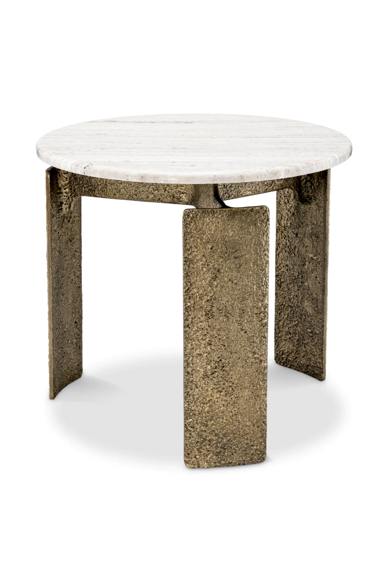 Table d'appoint ronde en laiton martelé et marbre beige | Eichholtz Bodega | Meubleluxe.fr