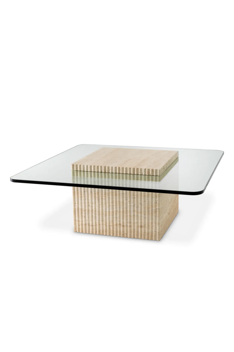 Table basse carrée en travertin et verre transparent | Eichholtz Brindisi  | Meubleluxe.fr