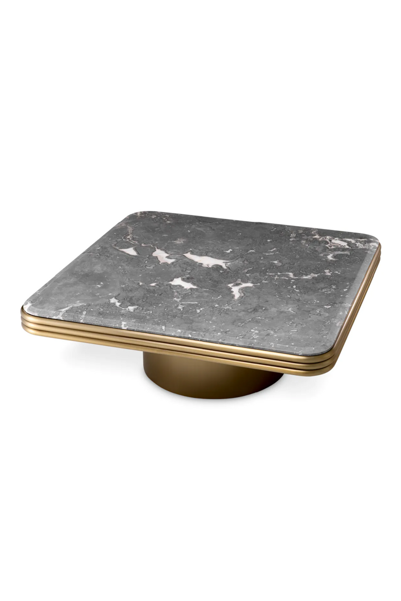 Table basse carrée en laiton brossé et marbre gris | Eichholtz Claremore | Meubleluxe.fr