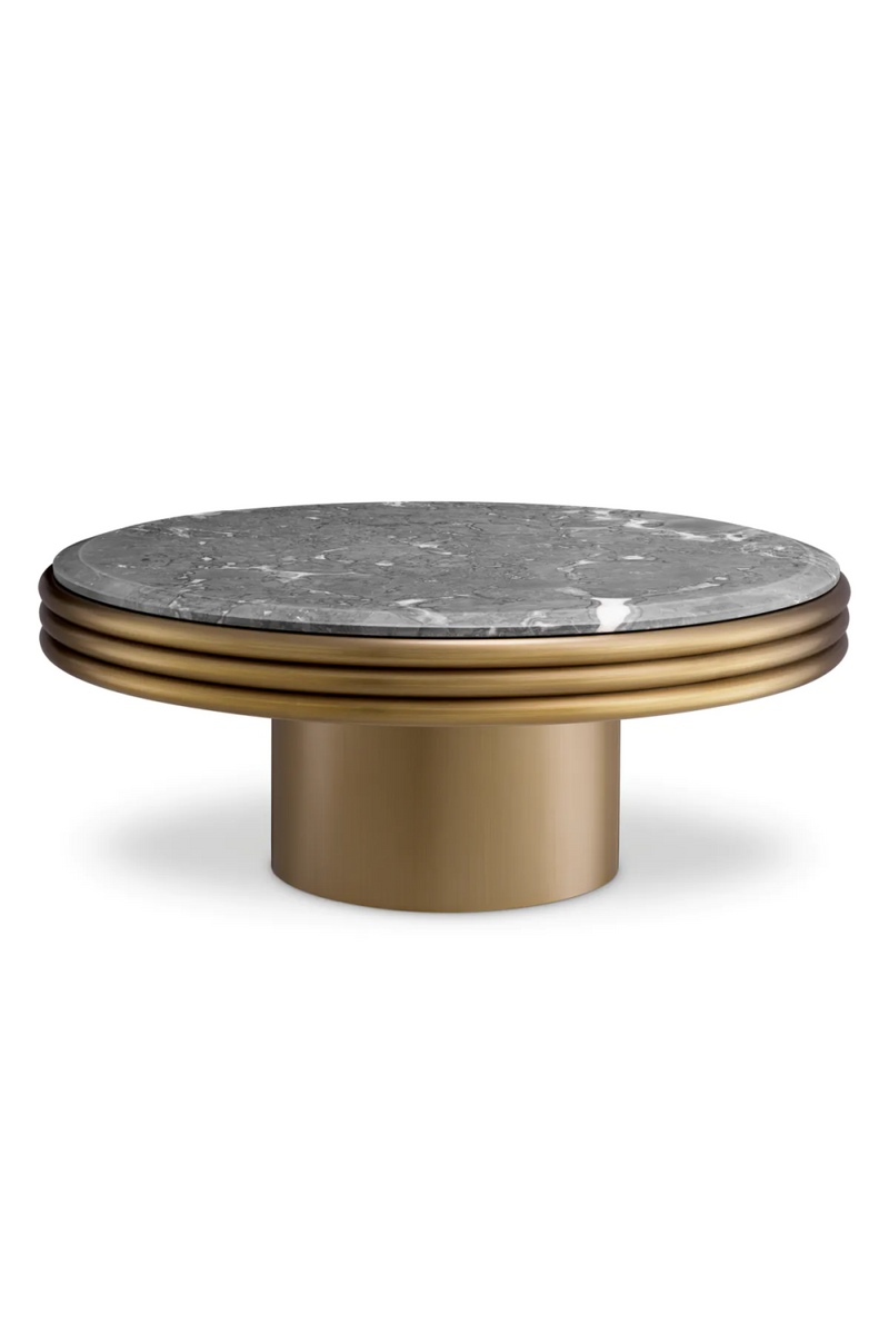 Table basse ronde en laiton brossé et marbre gris | Eichholtz Claremore | Meubleluxe.fr
