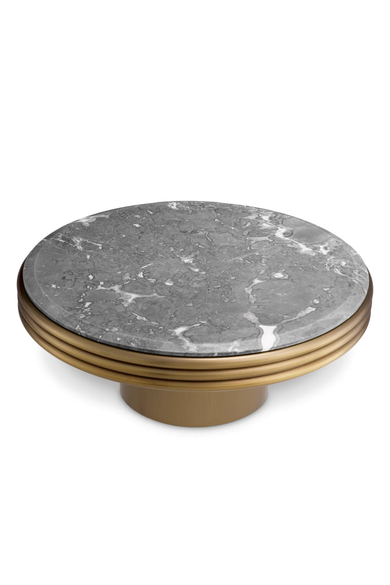 Table basse ronde en laiton brossé et marbre gris | Eichholtz Claremore | Meubleluxe.fr