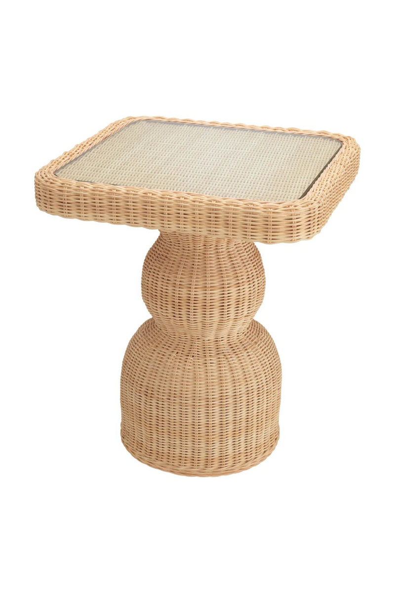 Table d'appoint en rotin naturel avec plateau en cristal | Eichholtz Tiago | Meubleluxe.fr