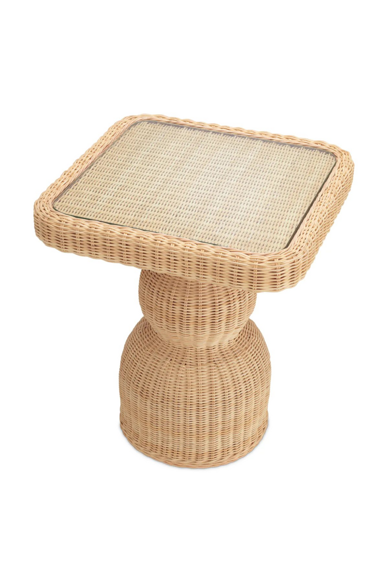 Table d'appoint en rotin naturel avec plateau en cristal | Eichholtz Tiago | Meubleluxe.fr