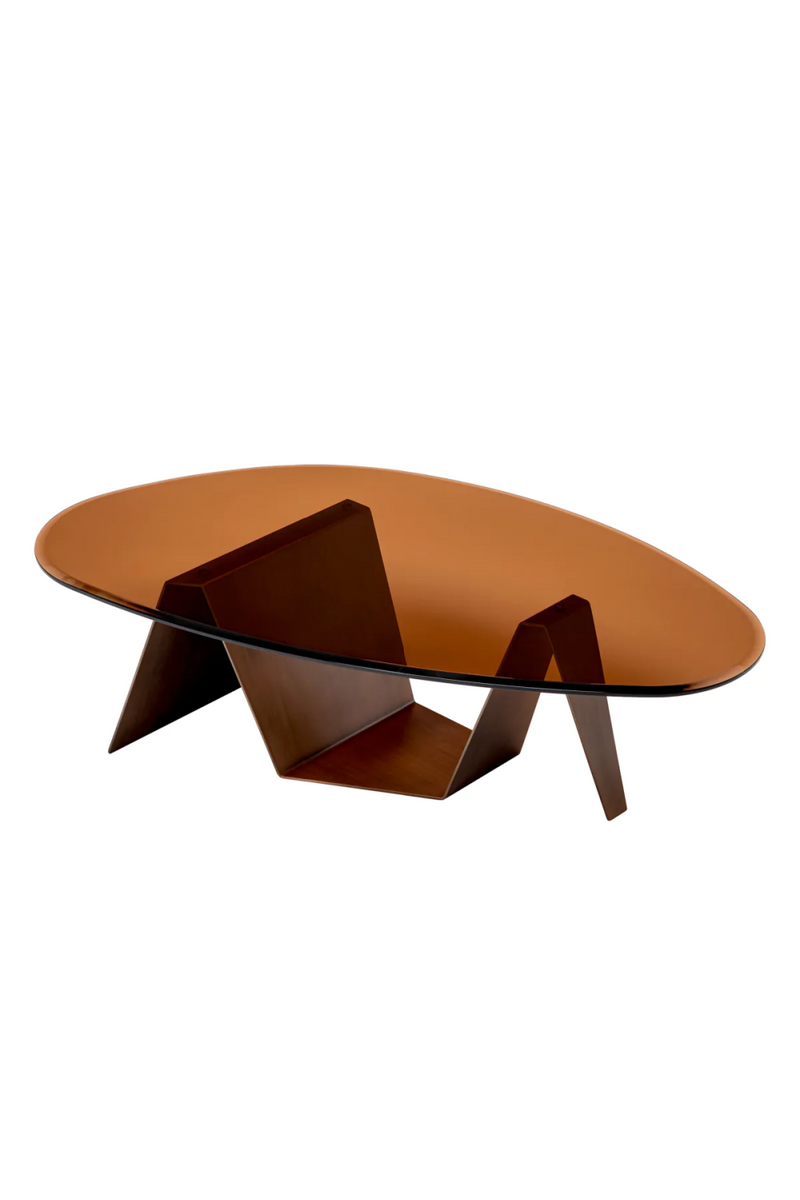 Table basse ovale en laiton brossé et verre marron | Eichholtz Lavello | Meubleluxe.fr