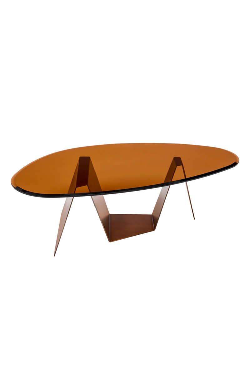Table basse ovale en laiton brossé et verre marron | Eichholtz Lavello | Meubleluxe.fr