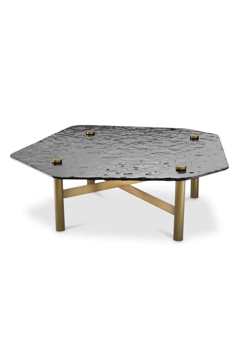 Table basse en cristal fumé texturé et laiton brossé | Eichholtz Cortes | Meubleluxe.fr