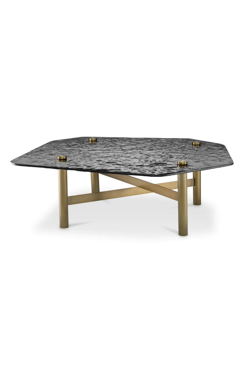 Table basse en cristal fumé texturé et laiton brossé | Eichholtz Cortes | Meubleluxe.fr