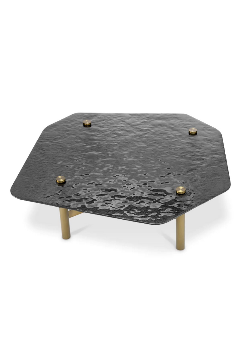 Table basse en cristal fumé texturé et laiton brossé | Eichholtz Cortes | Meubleluxe.fr