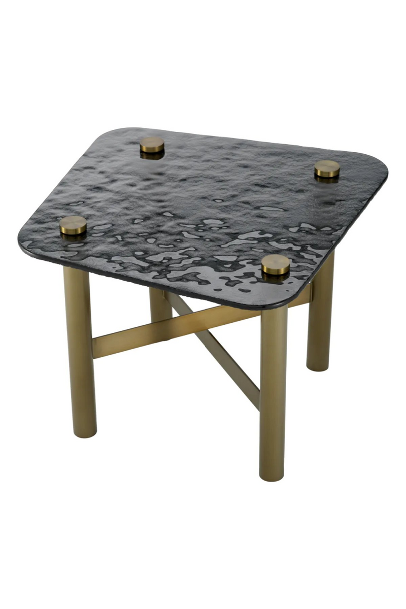 Table d'appoint en cristal fumé texturé et laiton brossé | Eichholtz Cortes | meubleluxe.fr