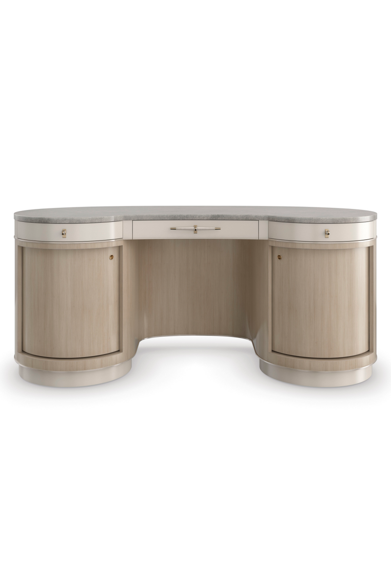 Bureau console en marbre gris et bois clair | Caracole Vanity | Meubleluxe.fr