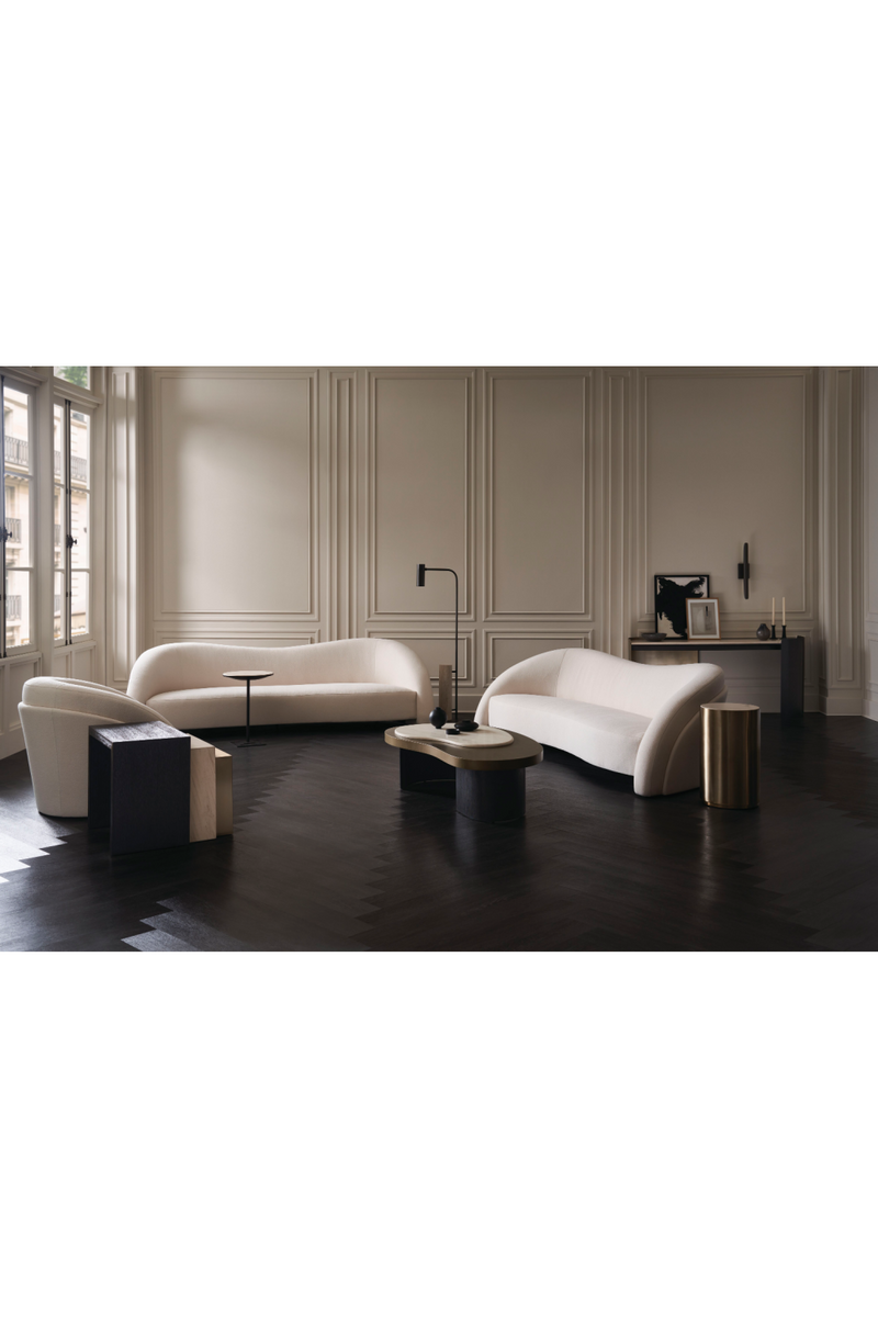 Table d'appoint ronde en travertin et métal noir | Caracole Spot | Meubleluxe.fr
