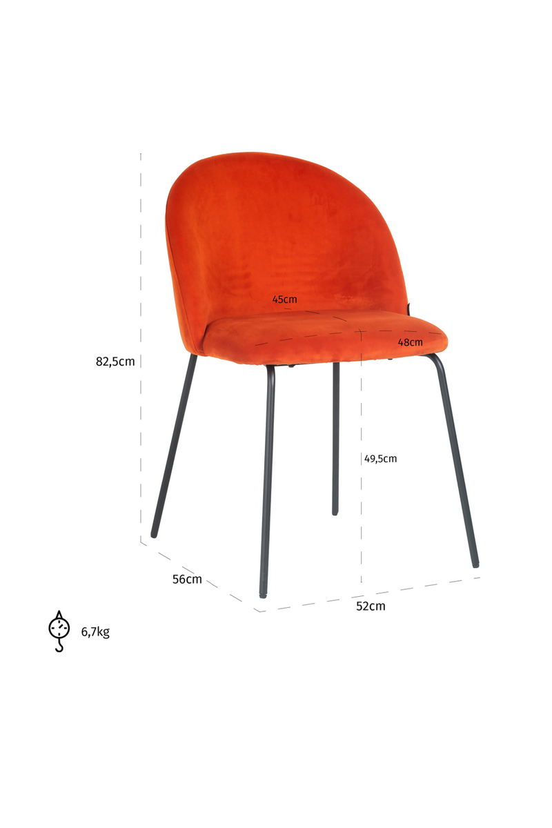 Chaise de salle à manger en velours orange | Richmond Alyssa | Meubleluxe.fr