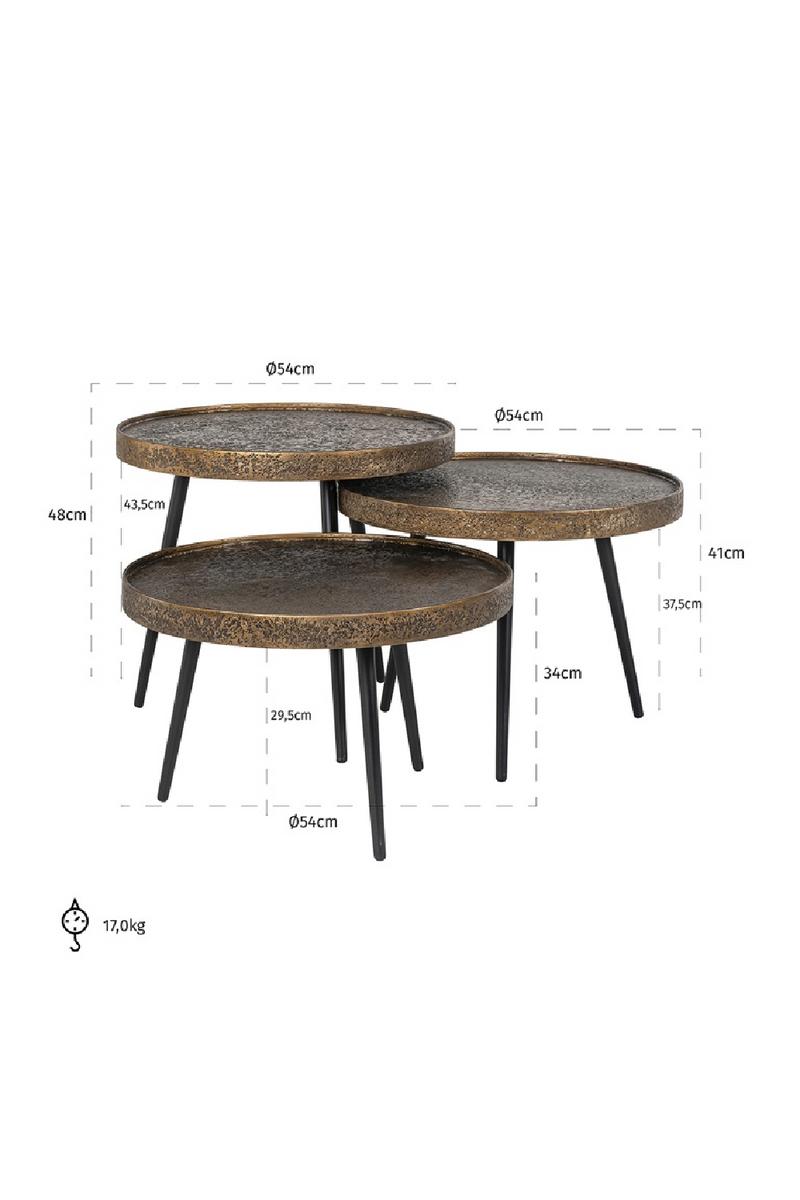 Table basse gigogne en laiton texturé (lot de 3) | Richmond Luton | Meubleluxe.fr
