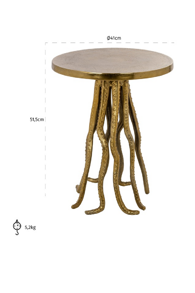 Table d'appoint pied tentacules dorée  | Richmond Macey | Meubleluxe.fr