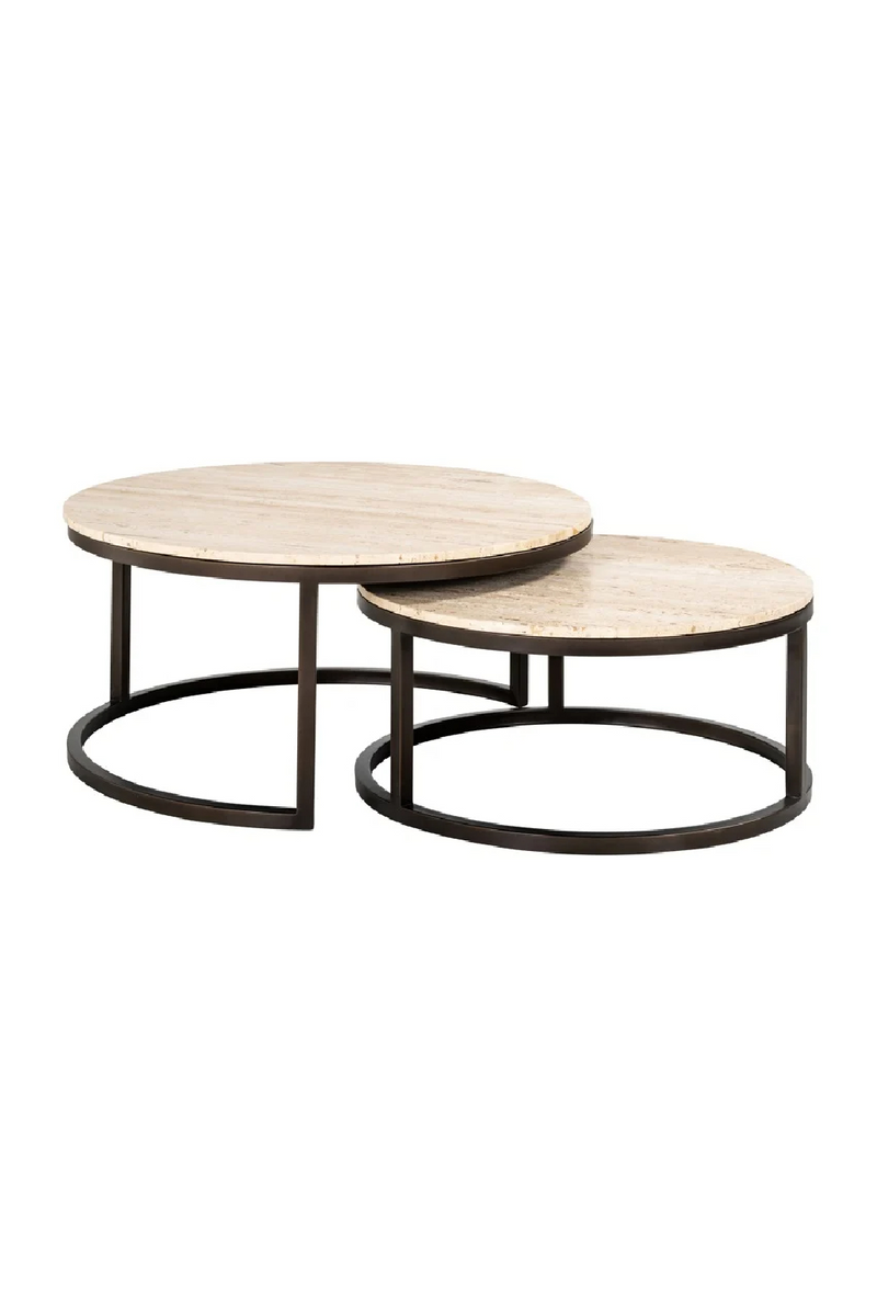 Table basse en bronze et travertin (lot de 2) | Richmond Avalon | Meubleluxe.fr