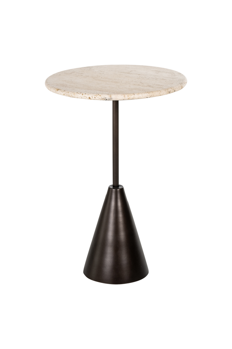 Table d'appoint en bronze et travertin | Richmond Avalon | Meubleluxe.fr