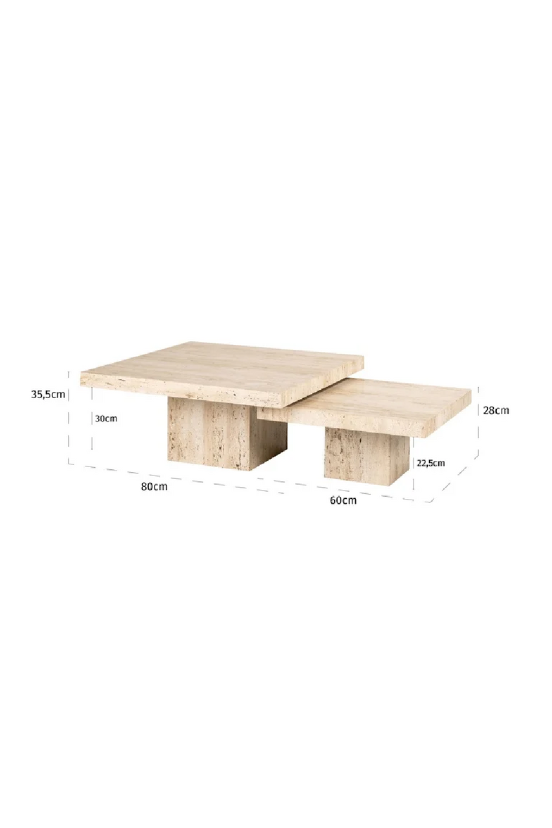 Table basse carrée en travertin (lot de 2) | Richmond Cantera | Meubleluxe.fr