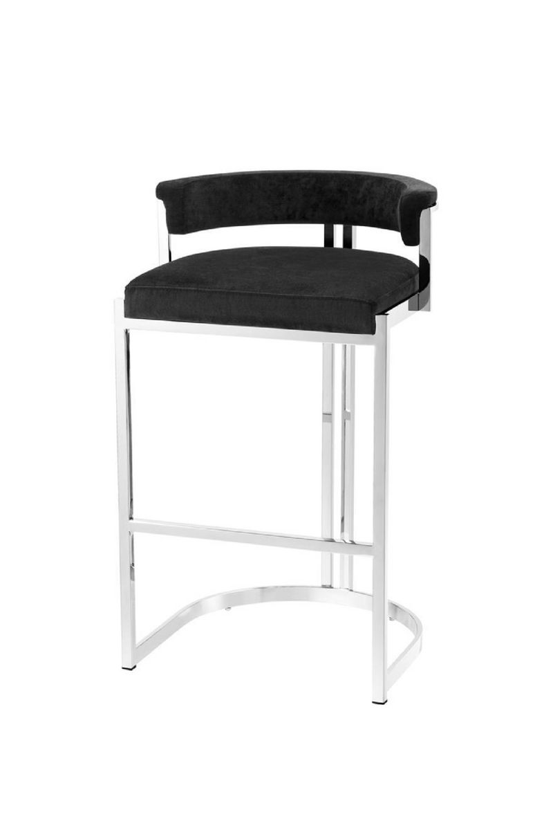 Chaise de comptoir argentée en velours noir | Eichholtz Dante | Meubleluxe.fr