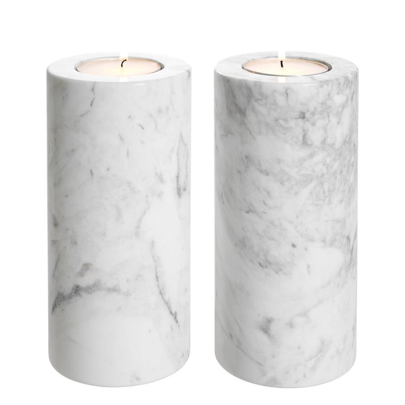 Bougeoirs en marbre blanc (lot de 2) | Eichholtz Tobor L | Meubleluxe.fr