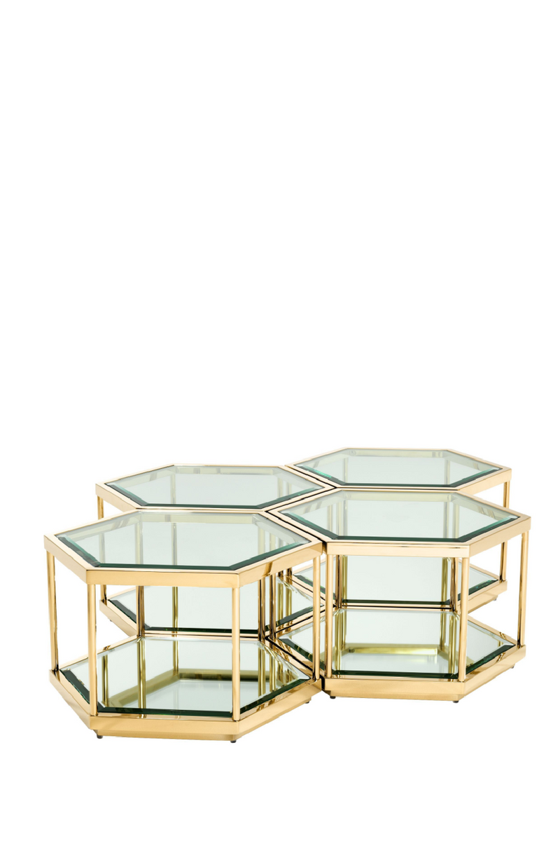 Table basse hexagonale en verre (lot de 4) | Eichholtz Sax | Meubleluxe.fr