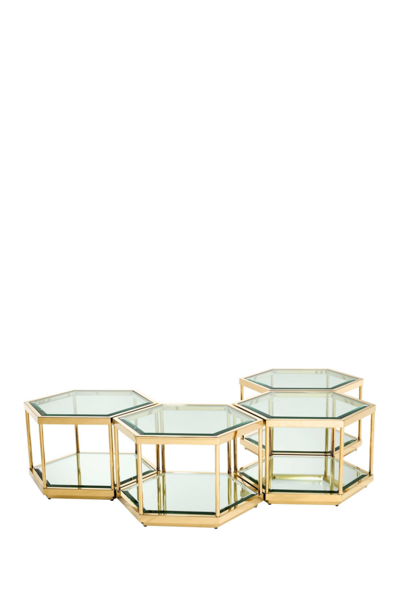 Table basse hexagonale en verre (lot de 4) | Eichholtz Sax | Meubleluxe.fr