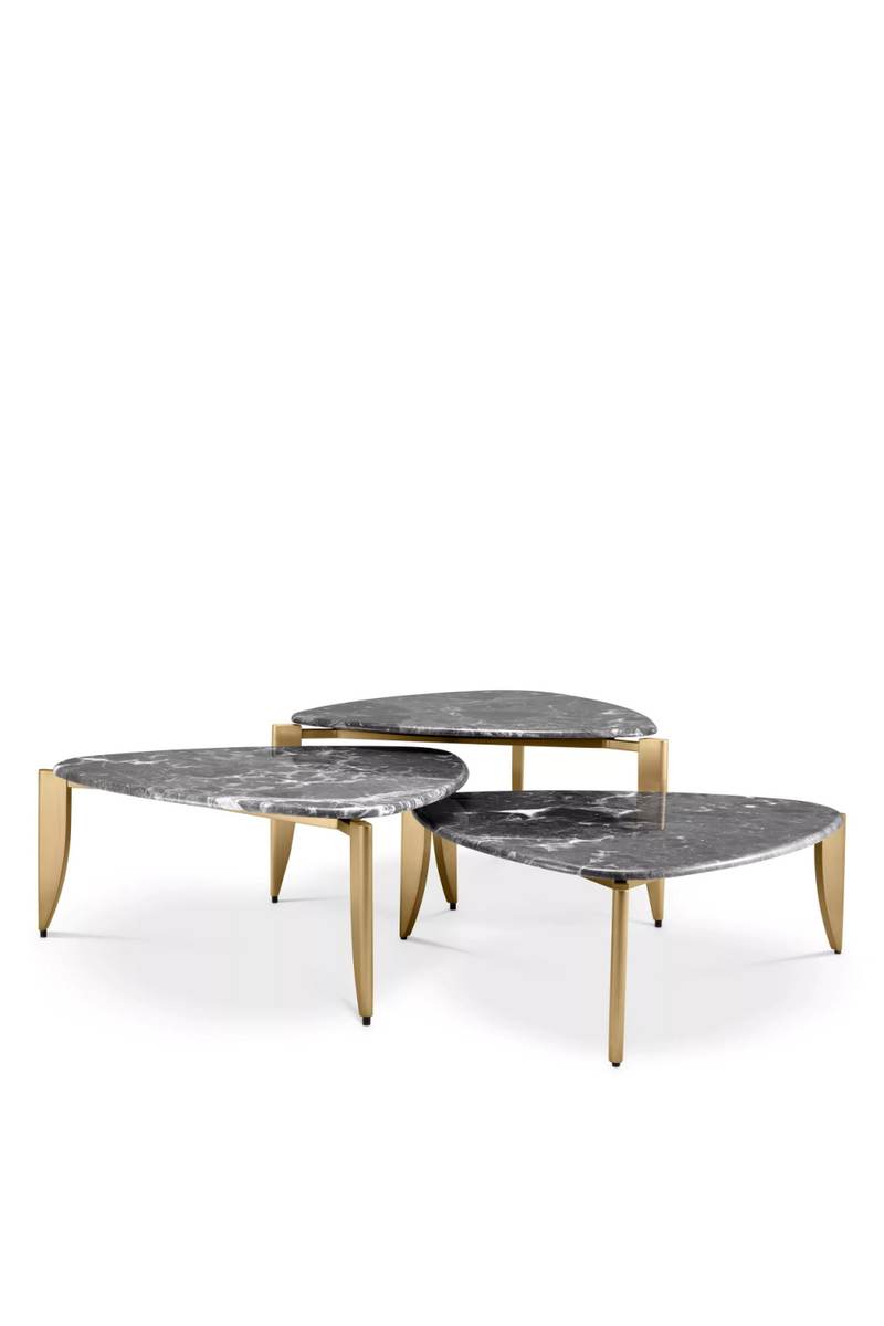 Table basse en laiton brossé et marbre gris (lot de 3) | Eichholtz Regioni | Meubleluxe.fr