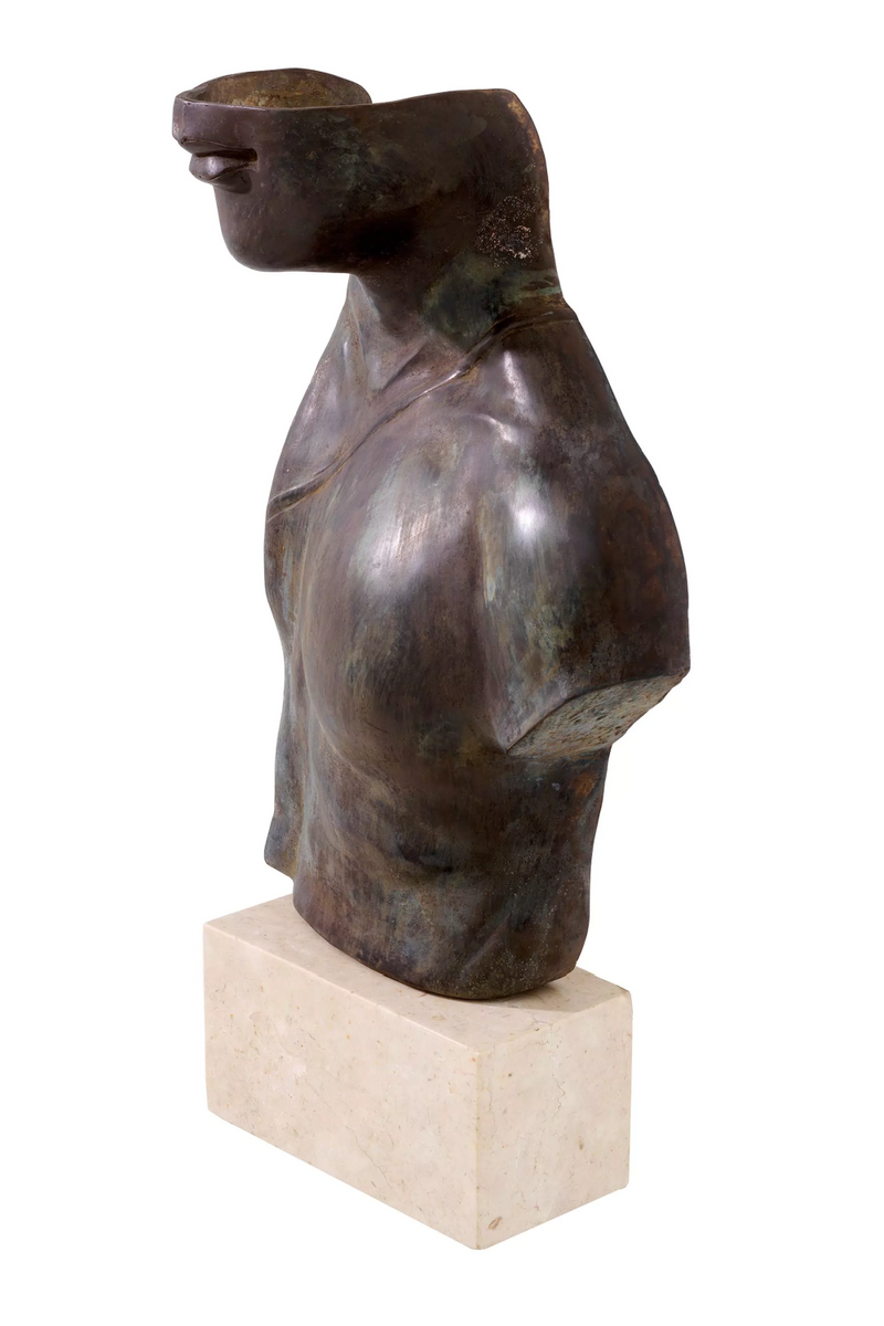 Statue masculine en bronze vieilli et travertin | Eichholtz Torso Artem | Meubleluxe.fr