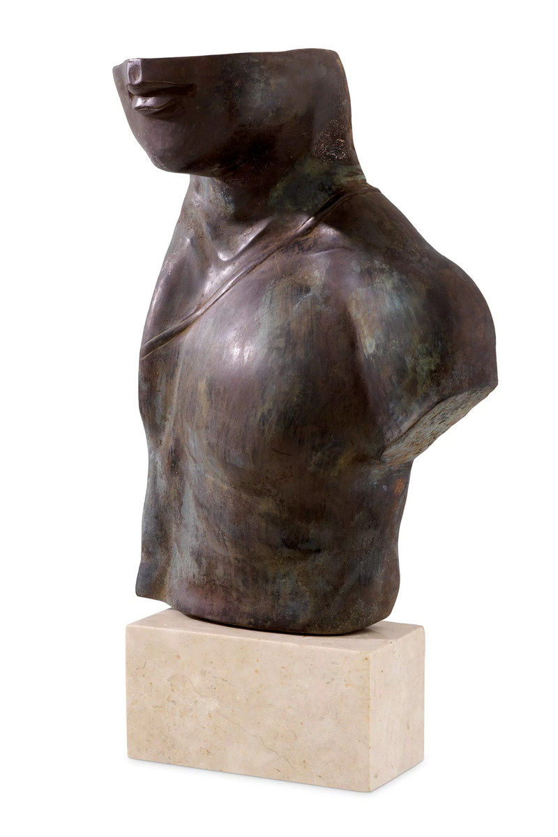 Statue masculine en bronze vieilli et travertin | Eichholtz Torso Artem | Meubleluxe.fr