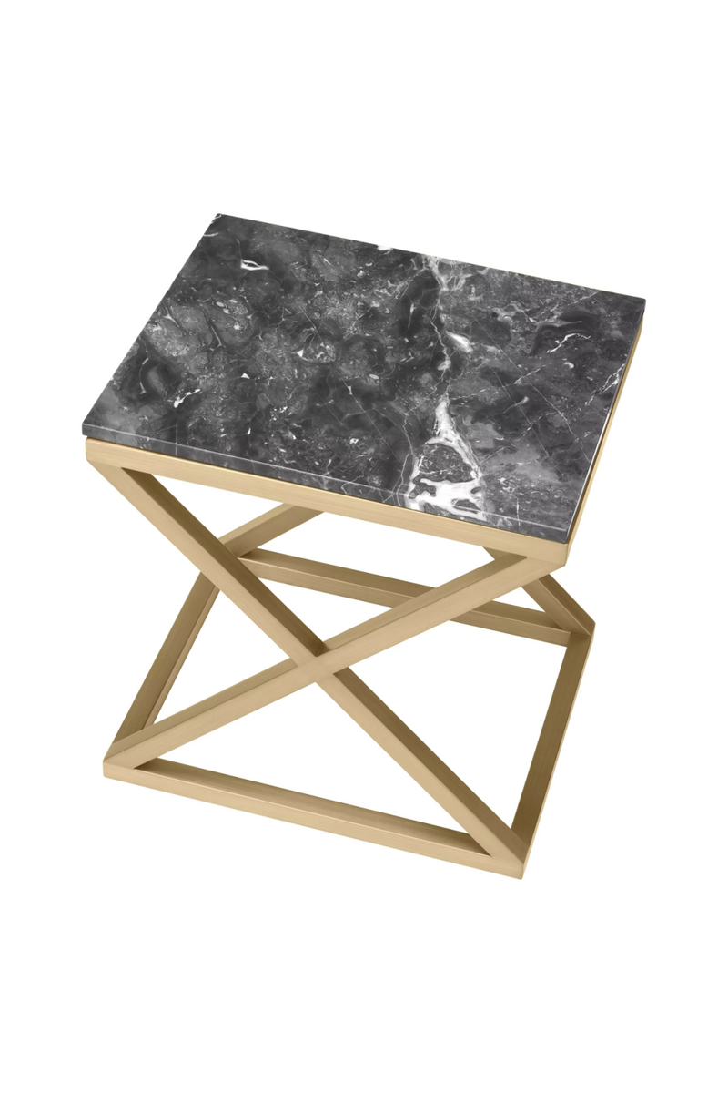Table d'appoint en laiton brossé et marbre gris | Eichholtz Criss Cross | Meubleluxe.fr